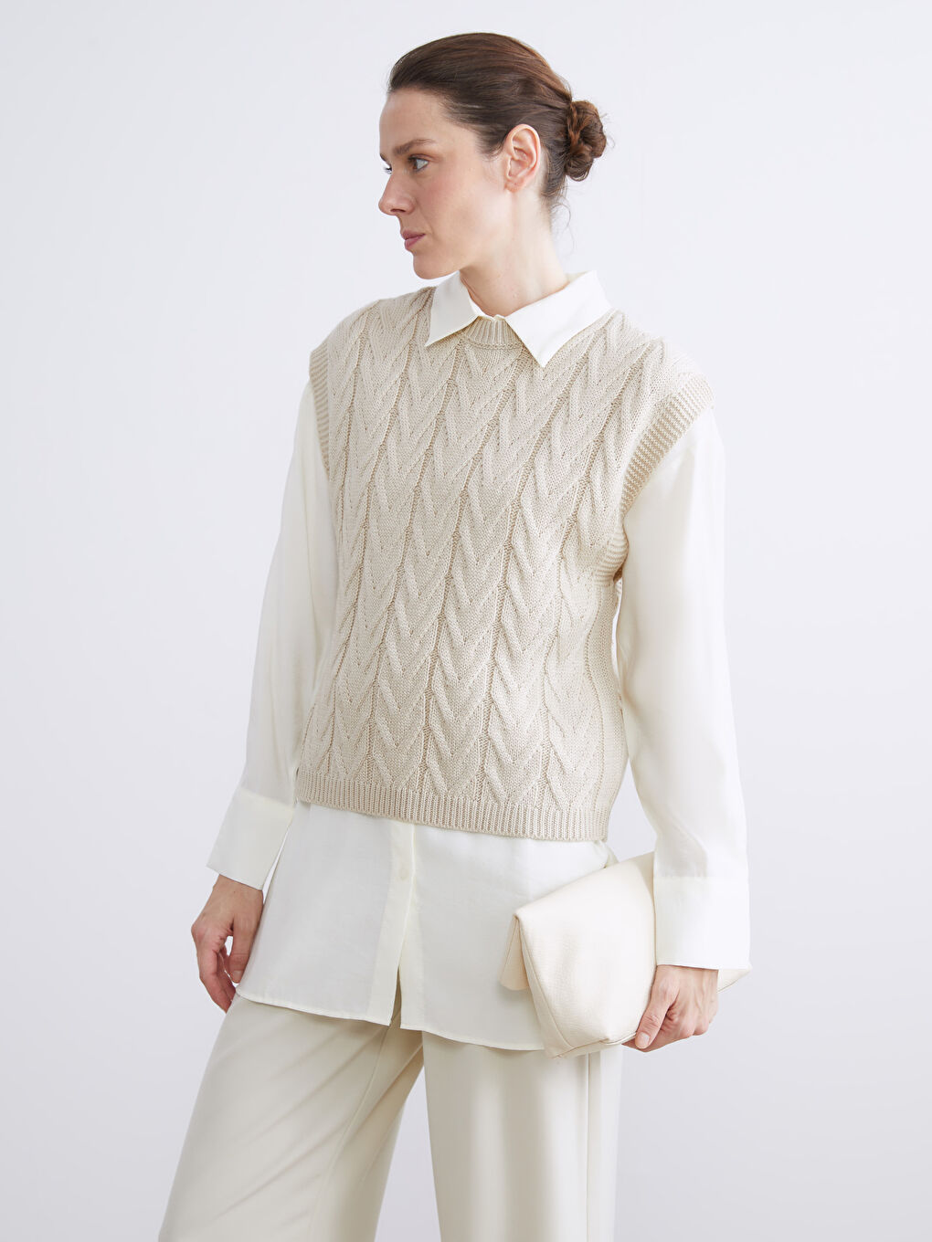 Crew Neck Self Patterned Women's Sweater