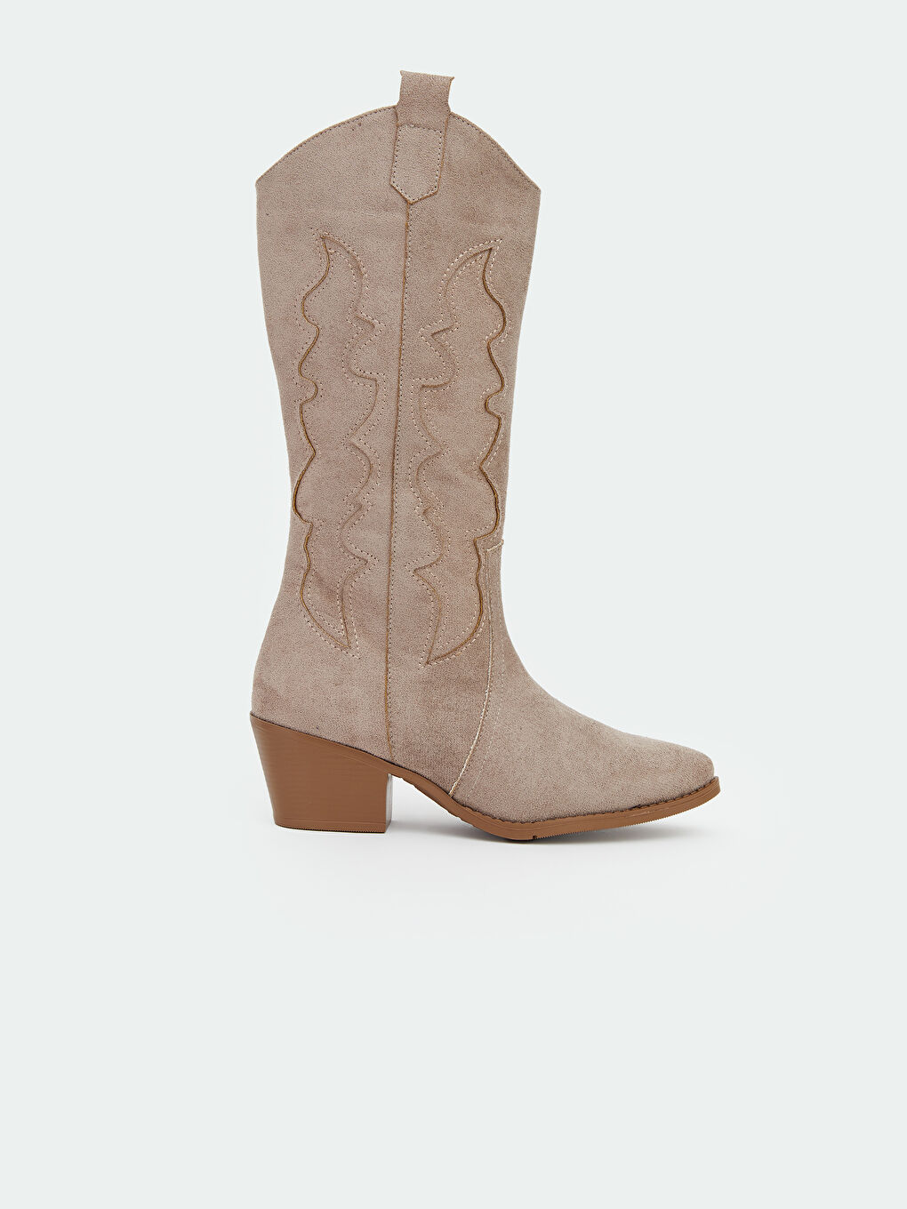 Bej Deri Görünümlü Kadın Kovboy Çizme-1