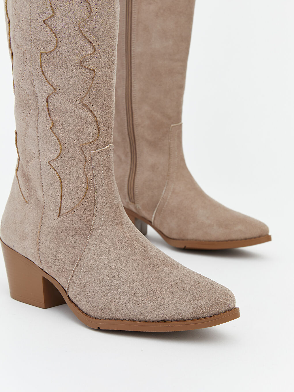 Bej Deri Görünümlü Kadın Kovboy Çizme-2