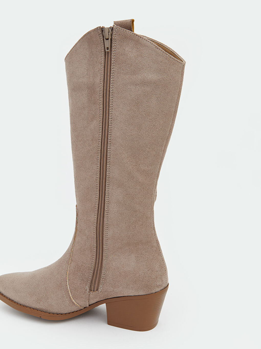 Bej Deri Görünümlü Kadın Kovboy Çizme-4