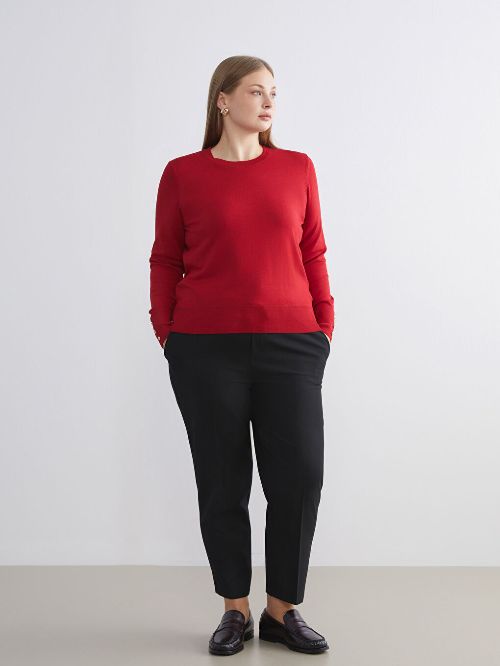 Siyah Büyük Beden Beli Lastikli Havuç Kesim Kadın Pantolon-1