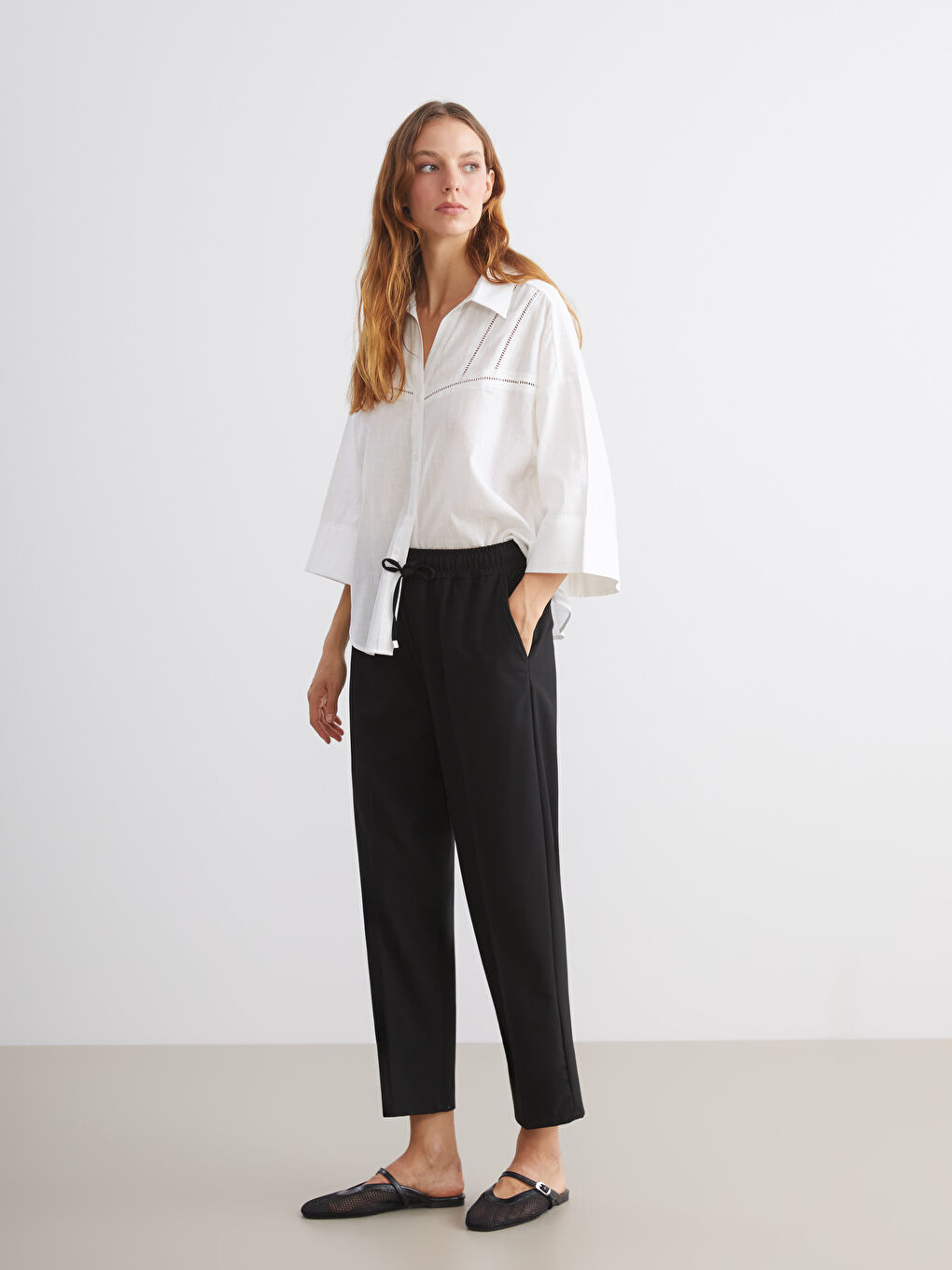 Siyah Büyük Beden Beli Lastikli Havuç Kesim Kadın Pantolon