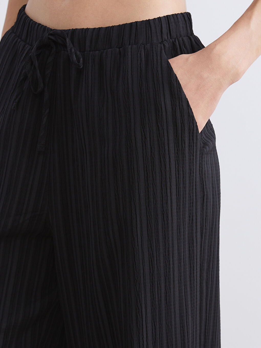 Women's Elastic Waist Linen Blend Trousers-3