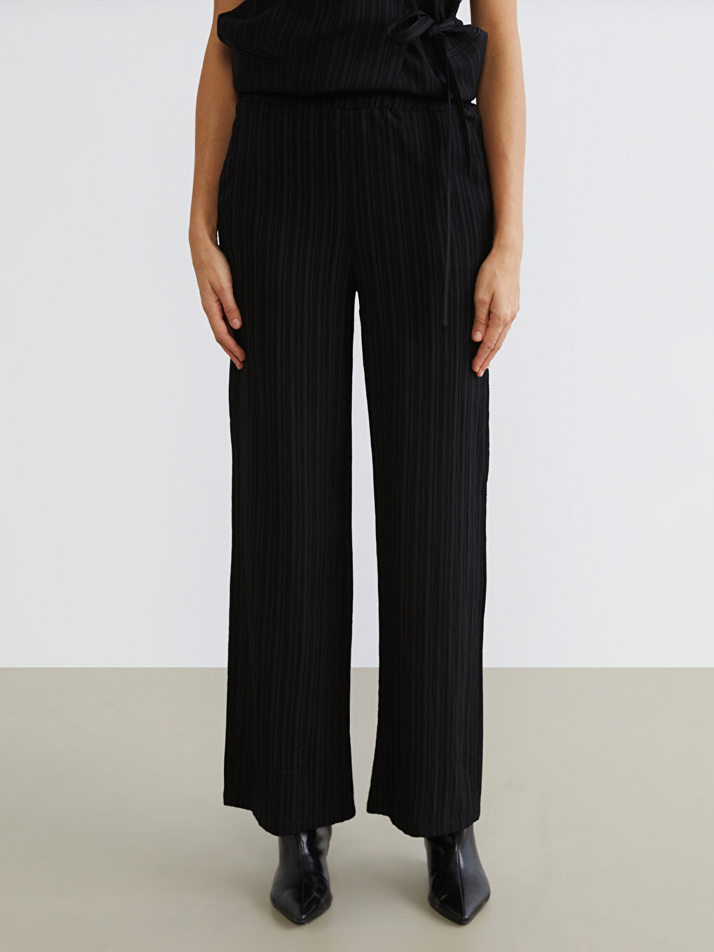 Women's Elastic Waist Linen Blend Trousers-2