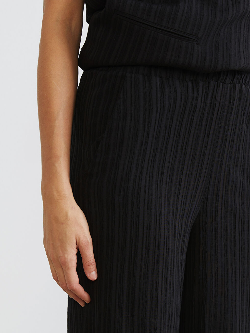 Women's Elastic Waist Linen Blend Trousers-3