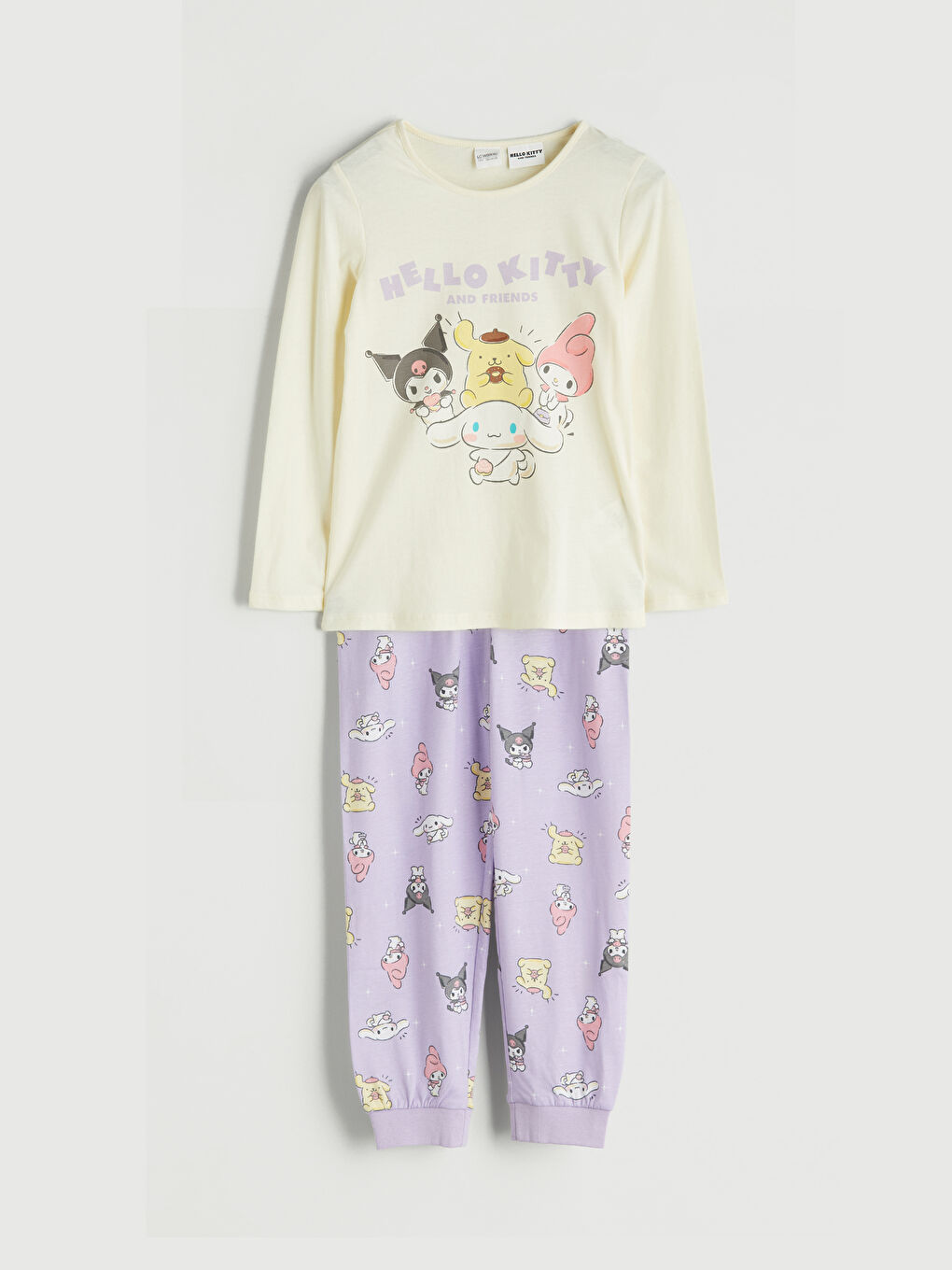 Crew Neck Hello Kitty Printed Girls' Pyjama Set
