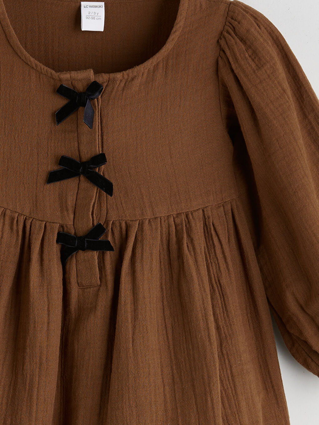 LCW ECO Crew Neck Bow Detailed Girls' Dress -W5HI96Z1-HAK
