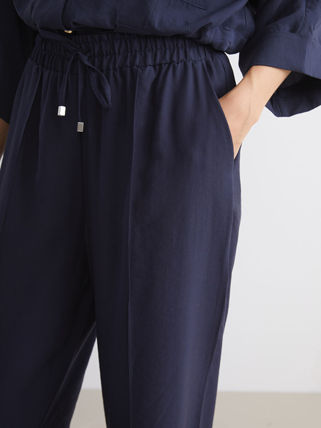 Lacivert Beli Lastikli Modal Karışımlı Kadın Pantolon-2