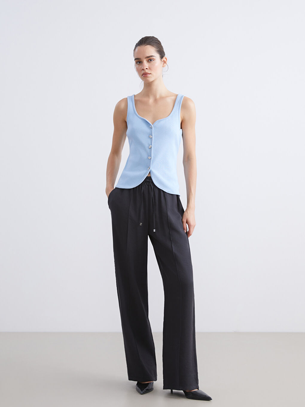 Siyah Büyük Beden Modal Karışımlı Kadın Pantolon