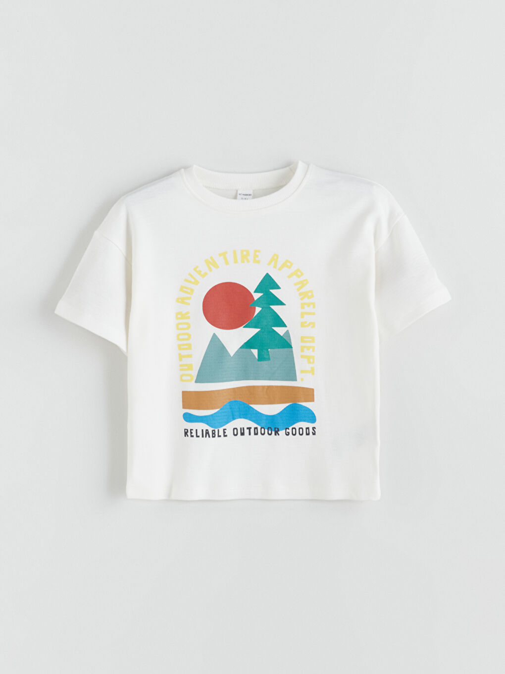 Ekru Bisiklet Yaka Baskılı Erkek Çocuk Tişört-1