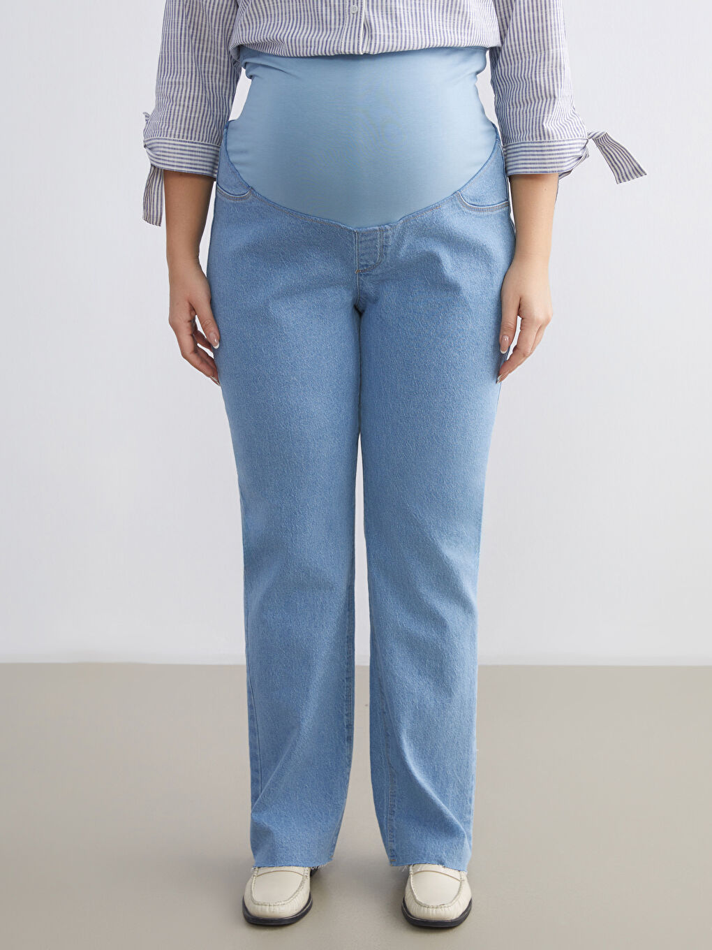 İndigo Karın Panelli Straight Fit Hamile Jean Pantolon-6