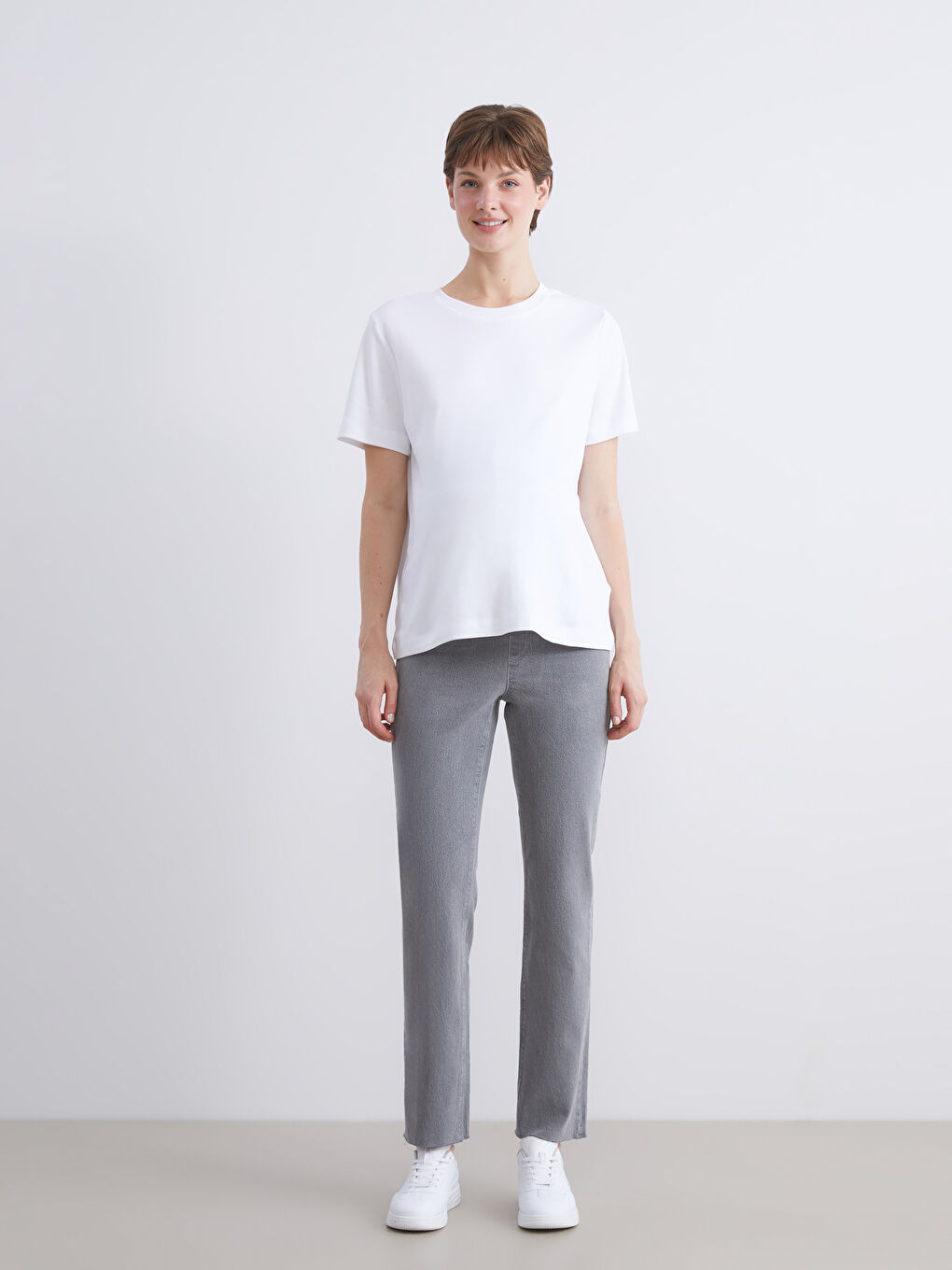 Gri Karın Panelli Straight Fit Hamile Jean Pantolon