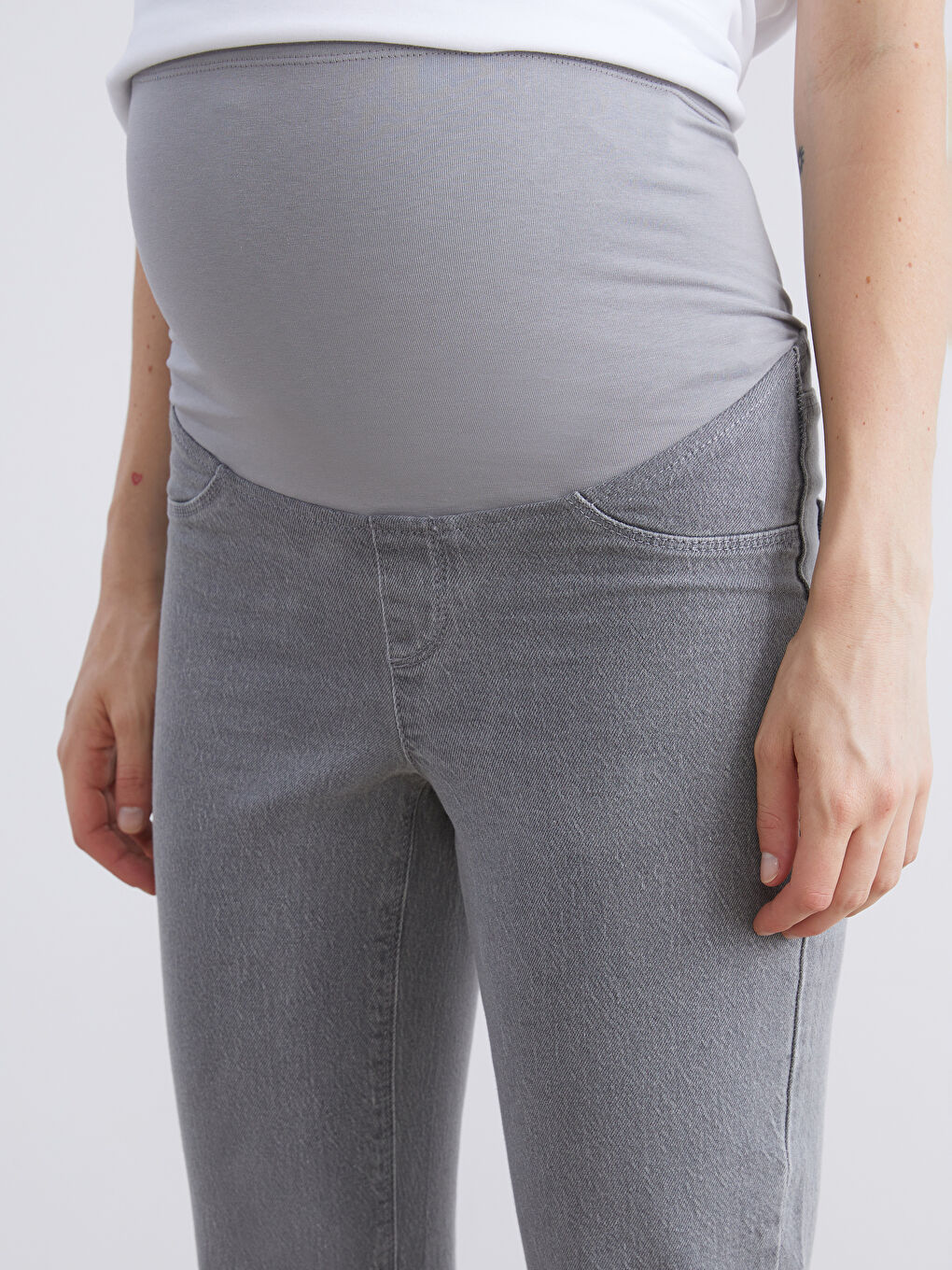 Gri Karın Panelli Straight Fit Hamile Jean Pantolon-3