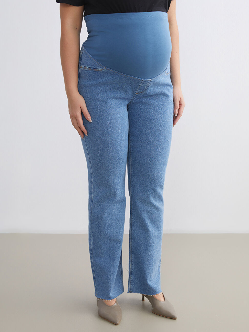 İndigo Karın Panelli Straight Fit Hamile Jean Pantolon-5