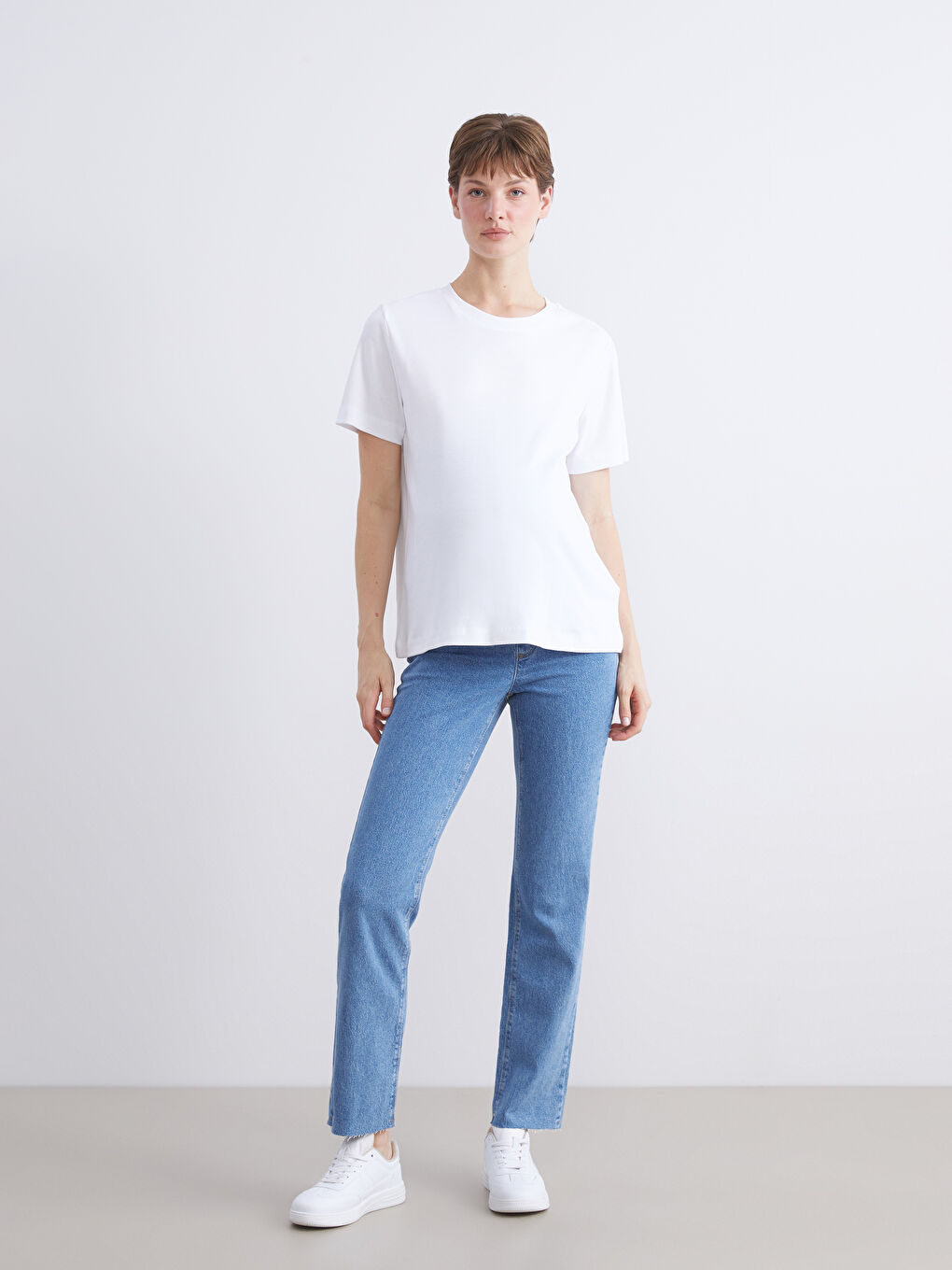 İndigo Karın Panelli Straight Fit Hamile Jean Pantolon