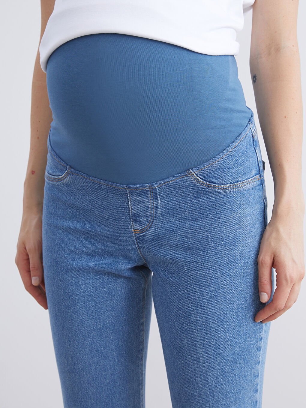 İndigo Karın Panelli Straight Fit Hamile Jean Pantolon-3