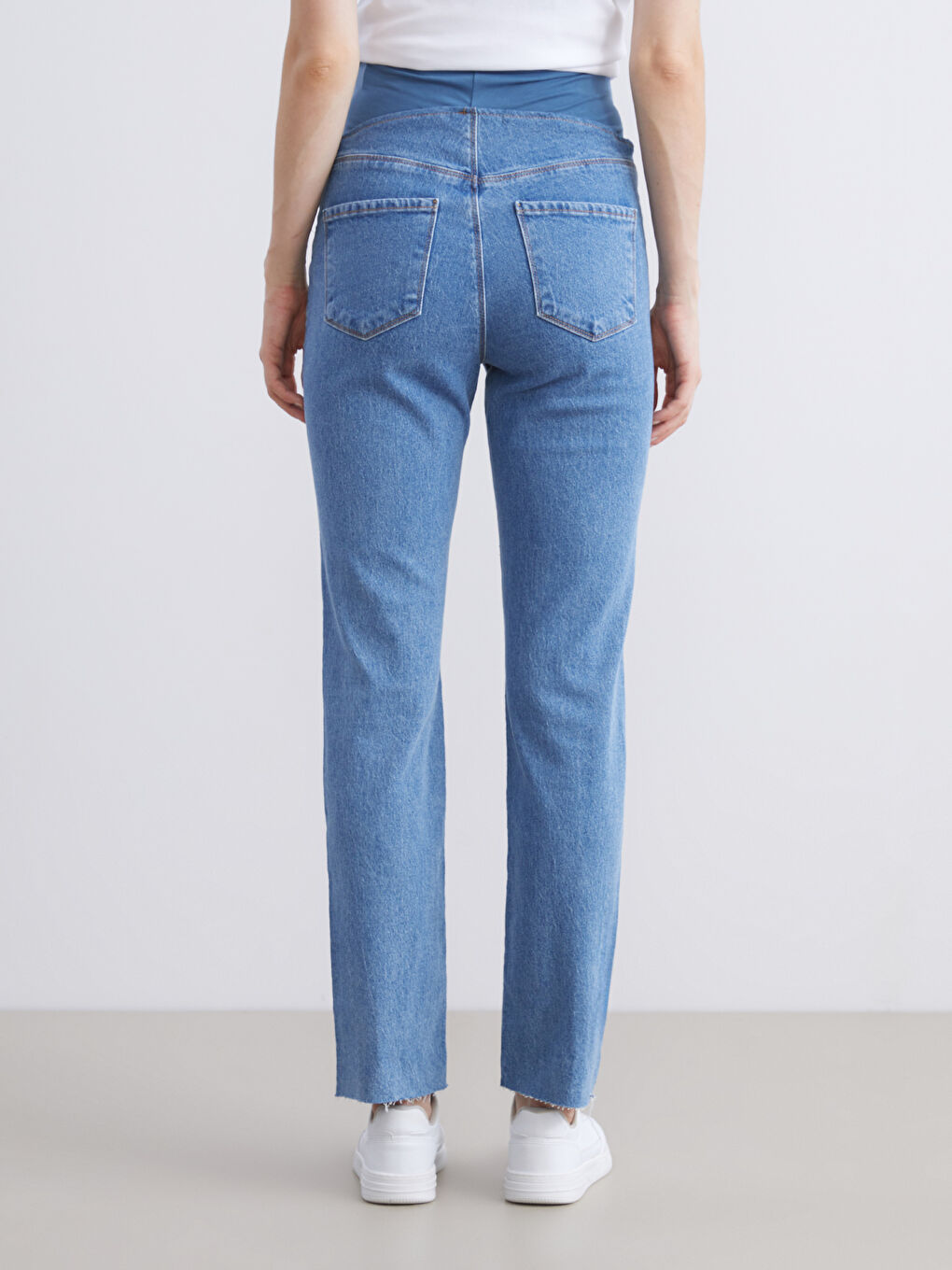 İndigo Karın Panelli Straight Fit Hamile Jean Pantolon-4