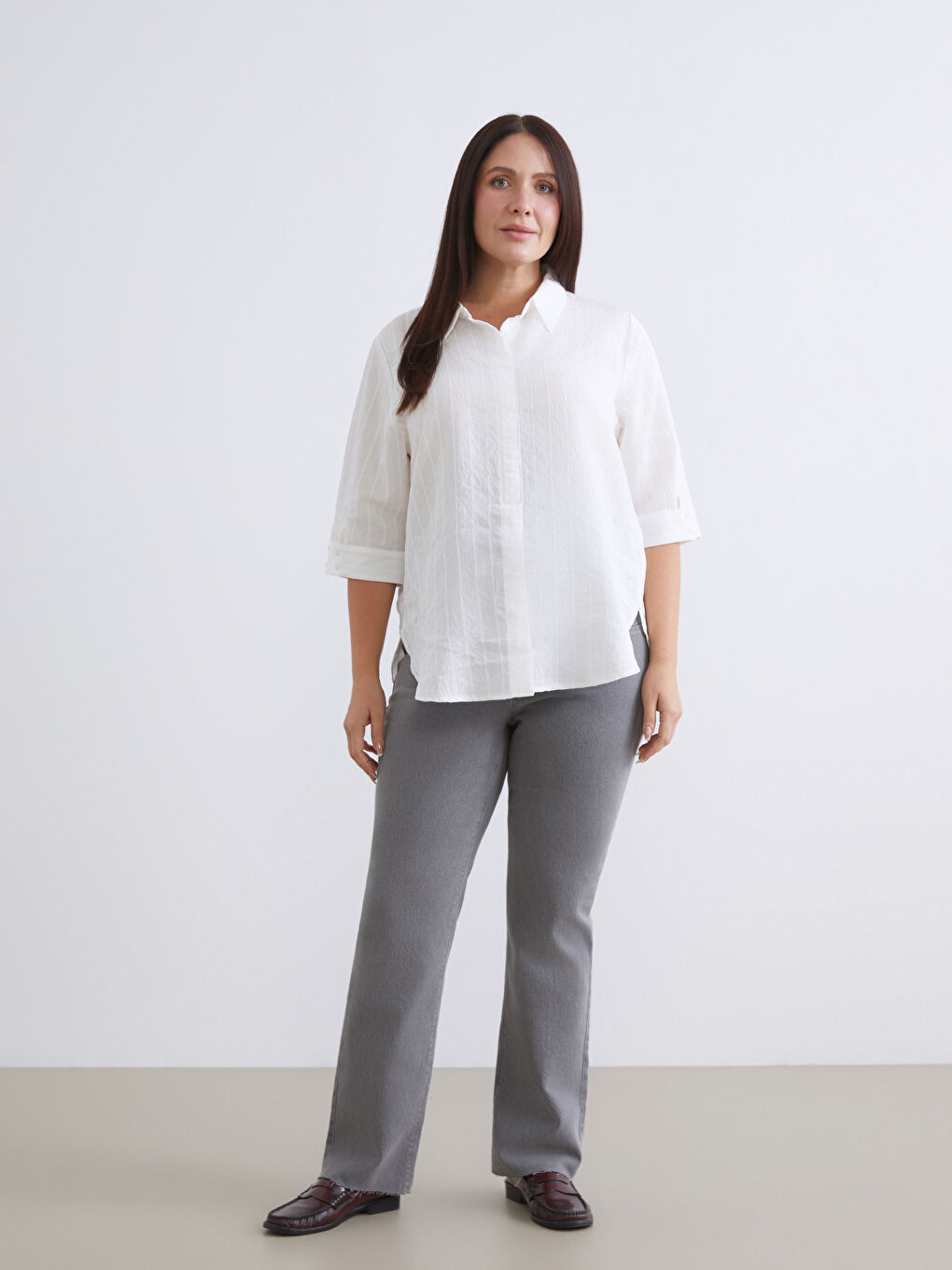 Gri Karın Panelli Straight Fit Hamile Jean Pantolon-1