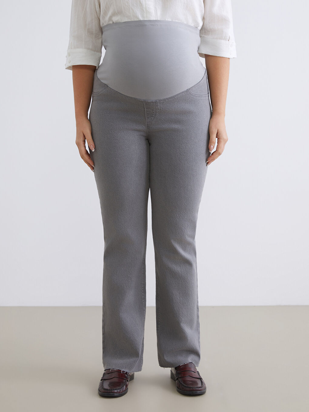 Gri Karın Panelli Straight Fit Hamile Jean Pantolon-5