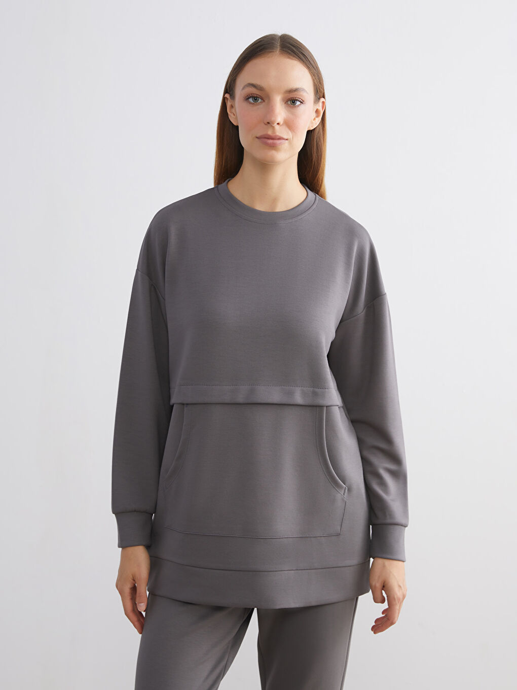 Plus Size Crew Neck Women's Sweatshirt Tunic