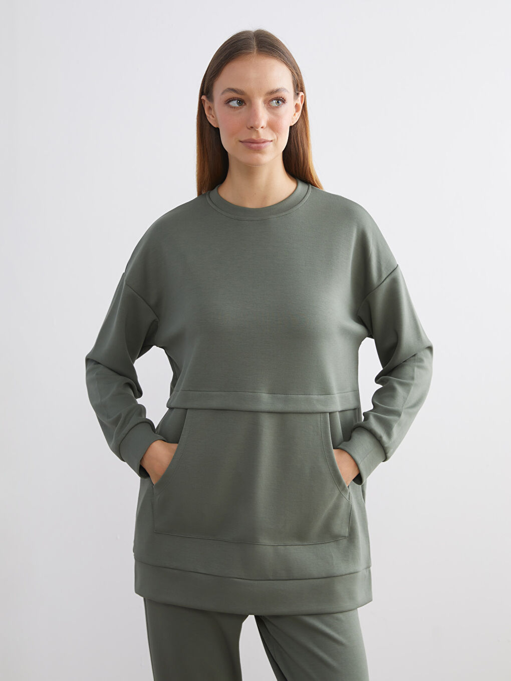 Crew Neck Women's Sweatshirt Tunic