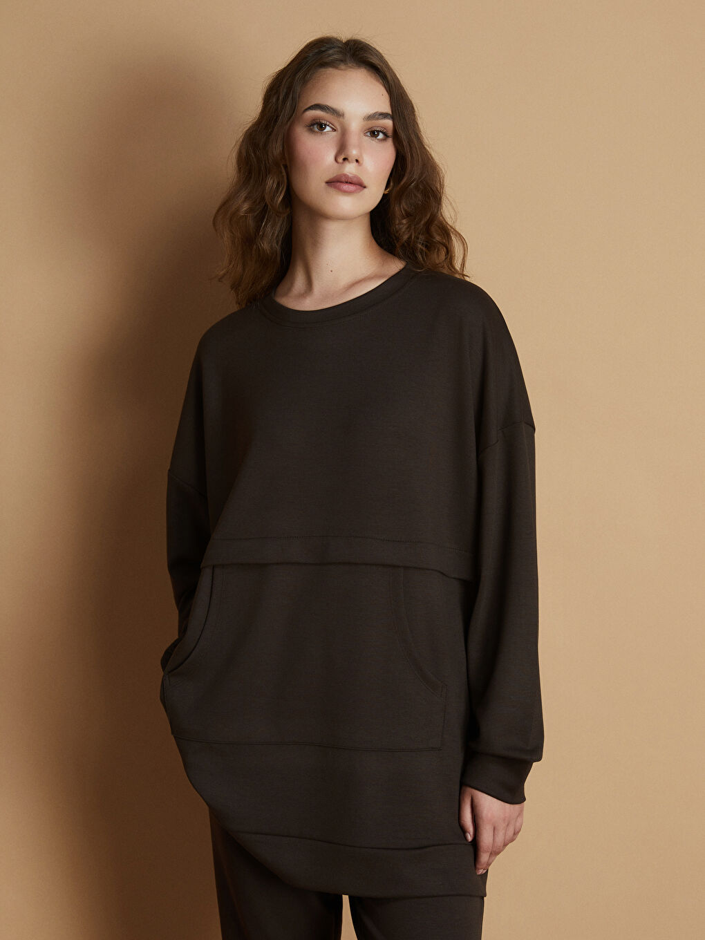 Tunique en Sweatshirt à Col Rond pour Femmes-1
