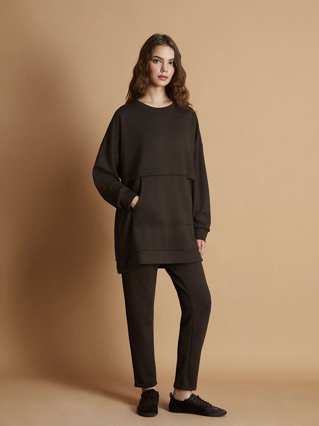 Tunique en Sweatshirt à Col Rond pour Femmes-3