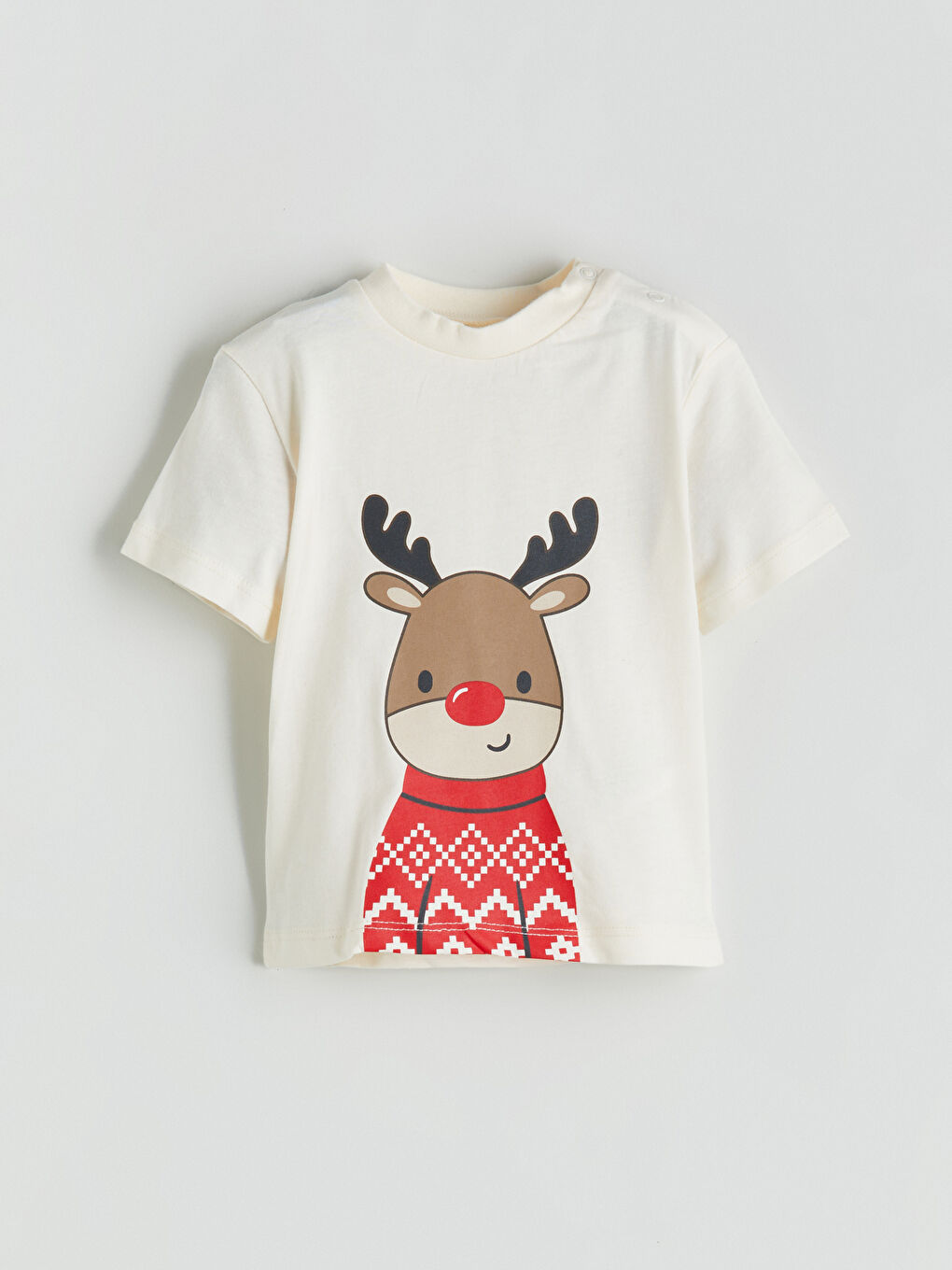 Ekru Yılbaşı Temalı Erkek Bebek Tişört ve Şort 2'li-1