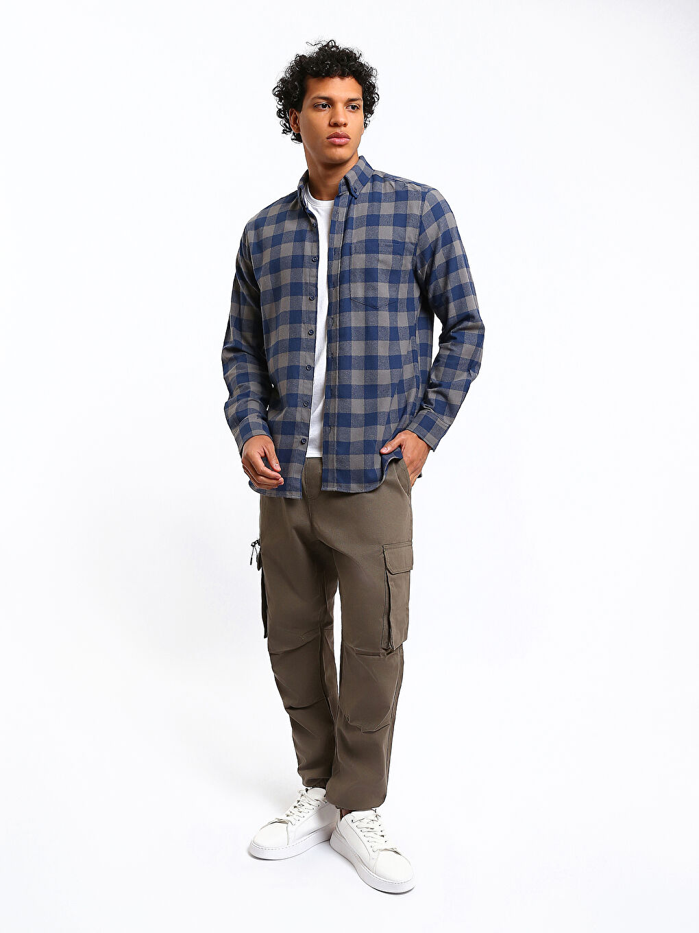 Regular Fit Long Sleeve Plaid Gabardine Men's Shirt-1
