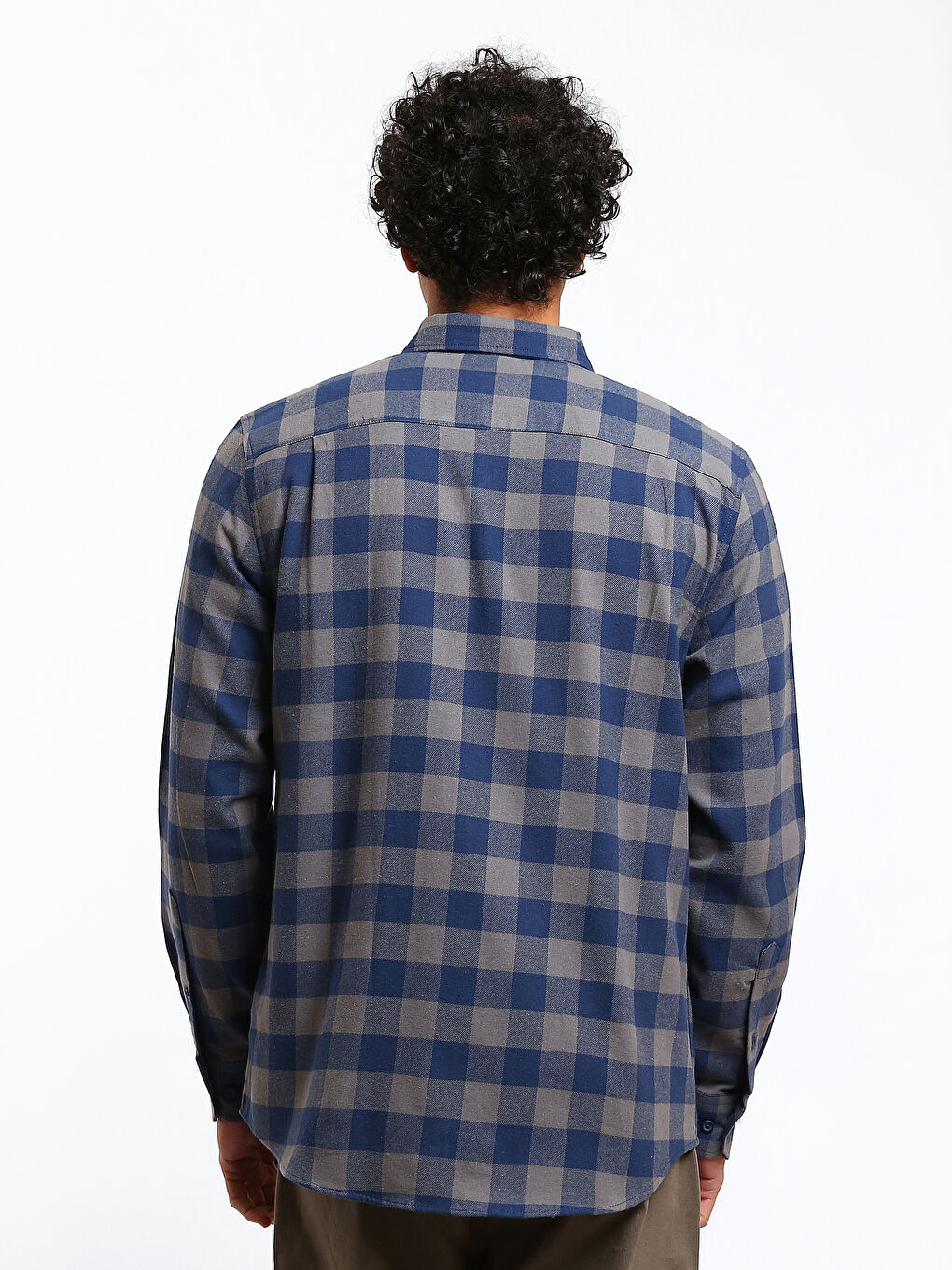 Regular Fit Long Sleeve Plaid Gabardine Men's Shirt-4