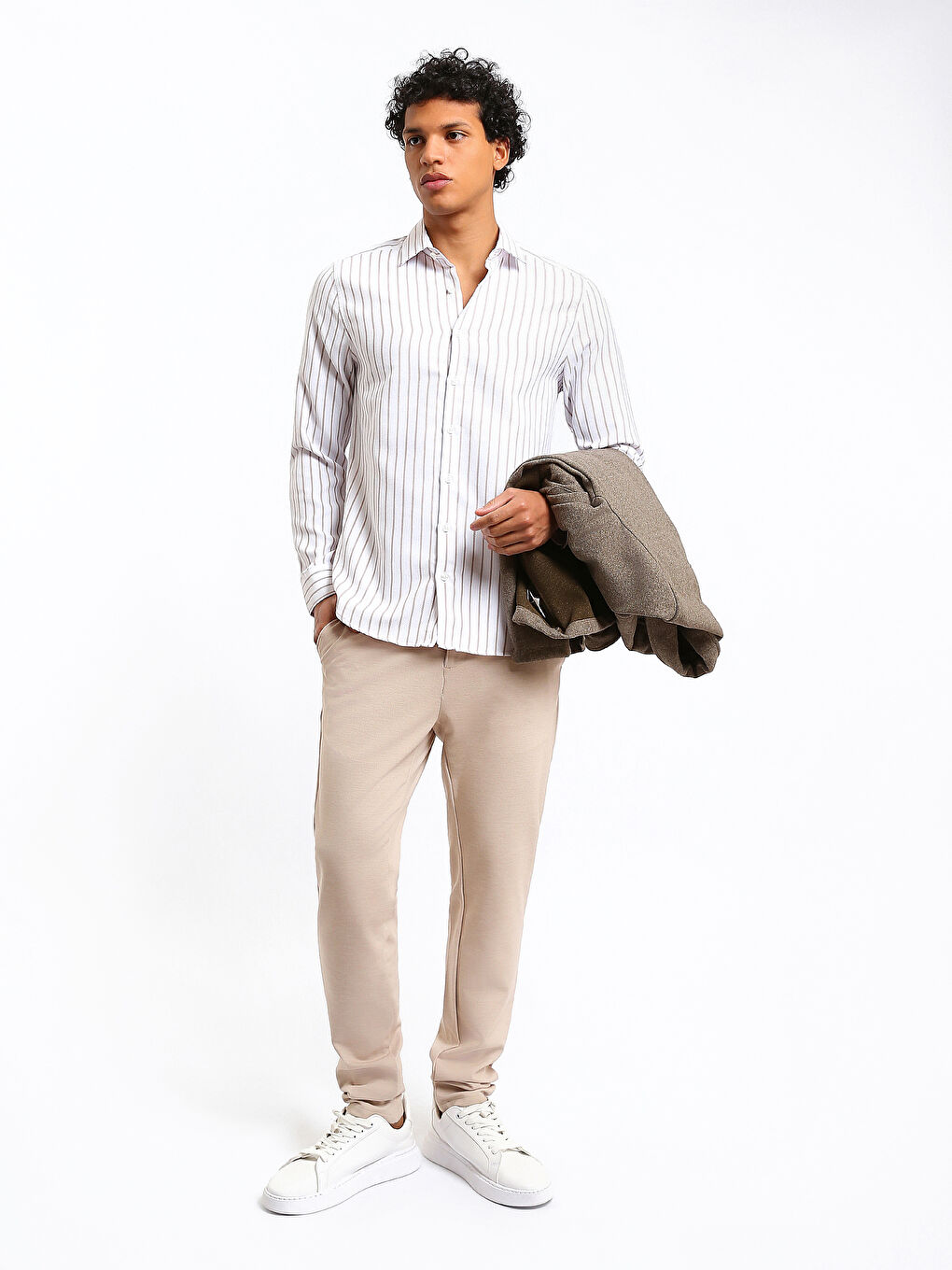 قميص رجالي كم طويل مخطط دوبي بقصة رفيعة-1