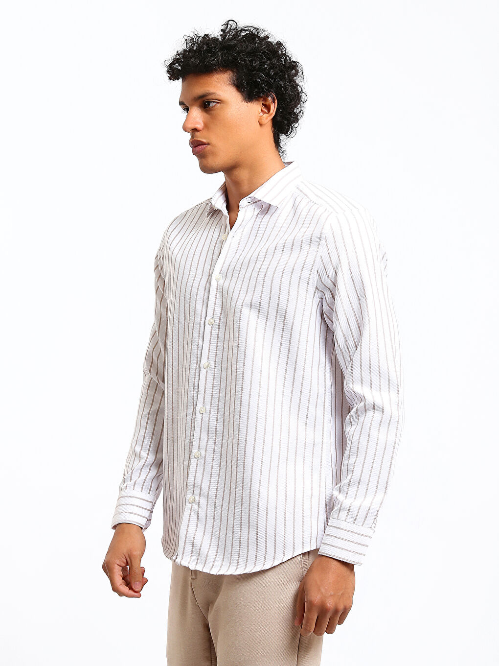 قميص رجالي كم طويل مخطط دوبي بقصة رفيعة-3