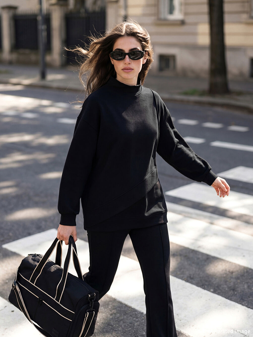 Siyah Dik Yaka Soft Touch Kadın Sweatshirt Tunik