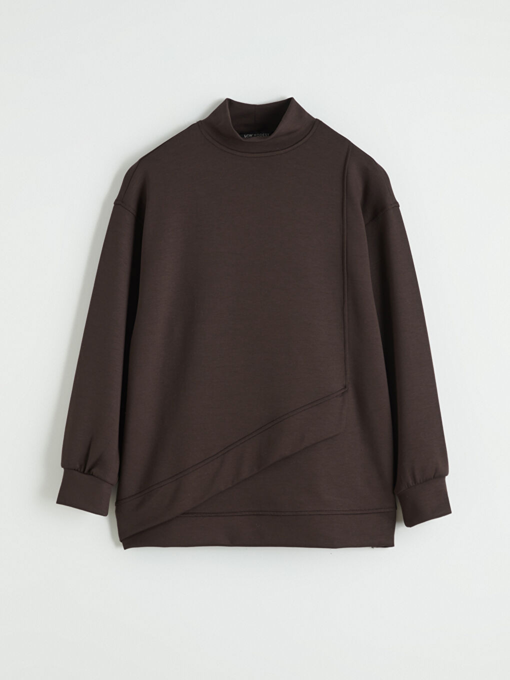 Kahverengi Dik Yaka Soft Touch Kadın Sweatshirt Tunik-4