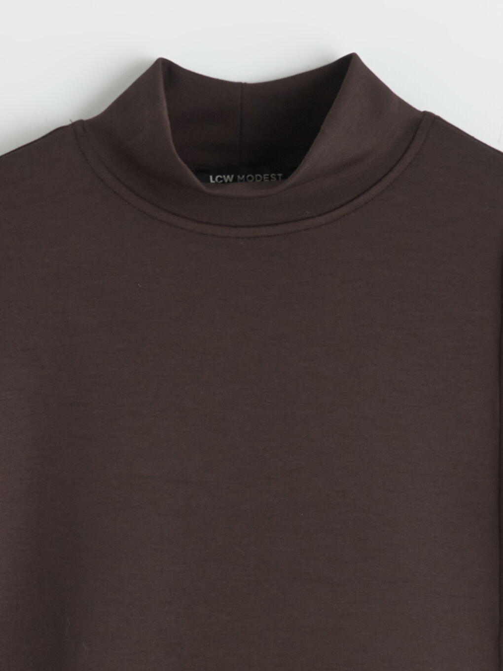 Kahverengi Dik Yaka Soft Touch Kadın Sweatshirt Tunik-5