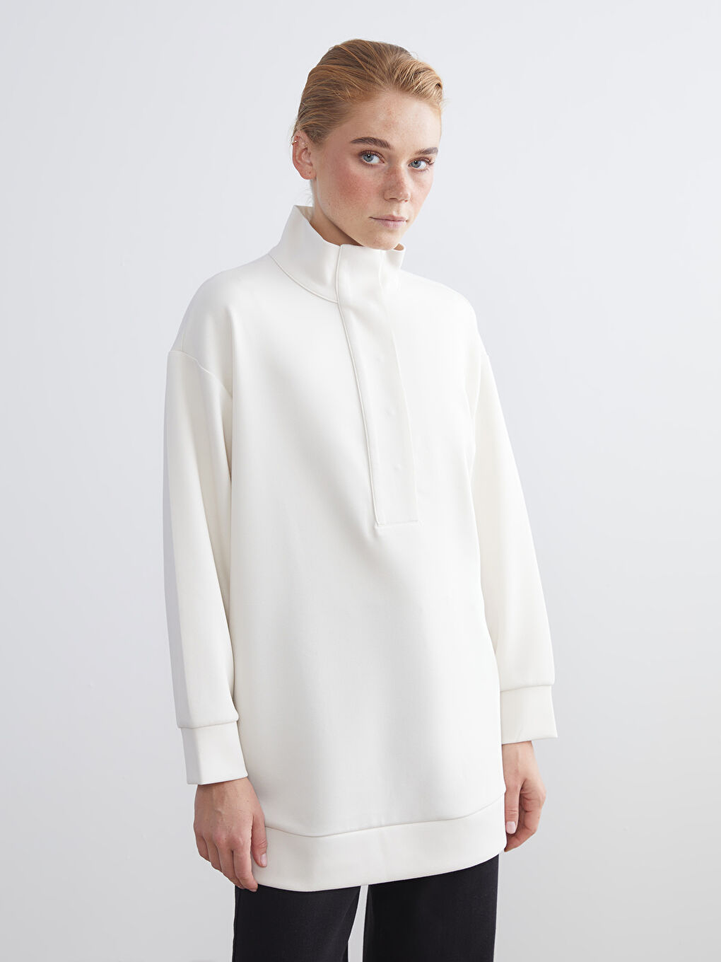 LCW Modest Funnel Neck Oversize Women's Sweatshirt Tunic -W5HJ82Z8-FEJ
