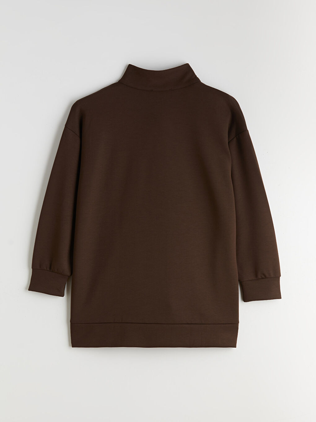 Kahverengi Dik Yaka Oversize Kadın Sweatshirt Tunik-5