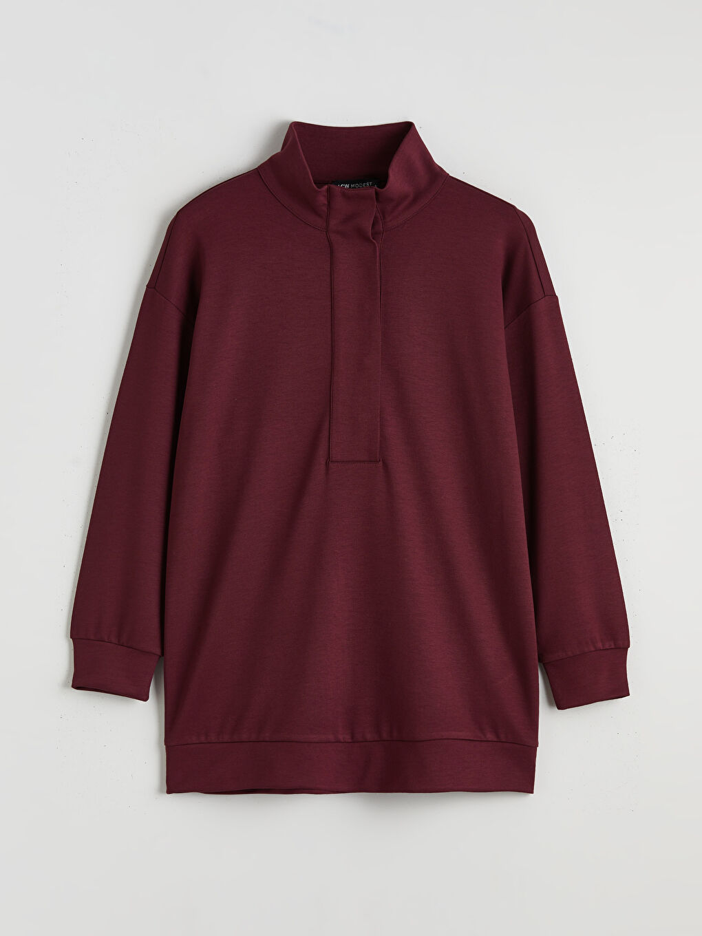 Bordo Dik Yaka Oversize Kadın Sweatshirt Tunik-4
