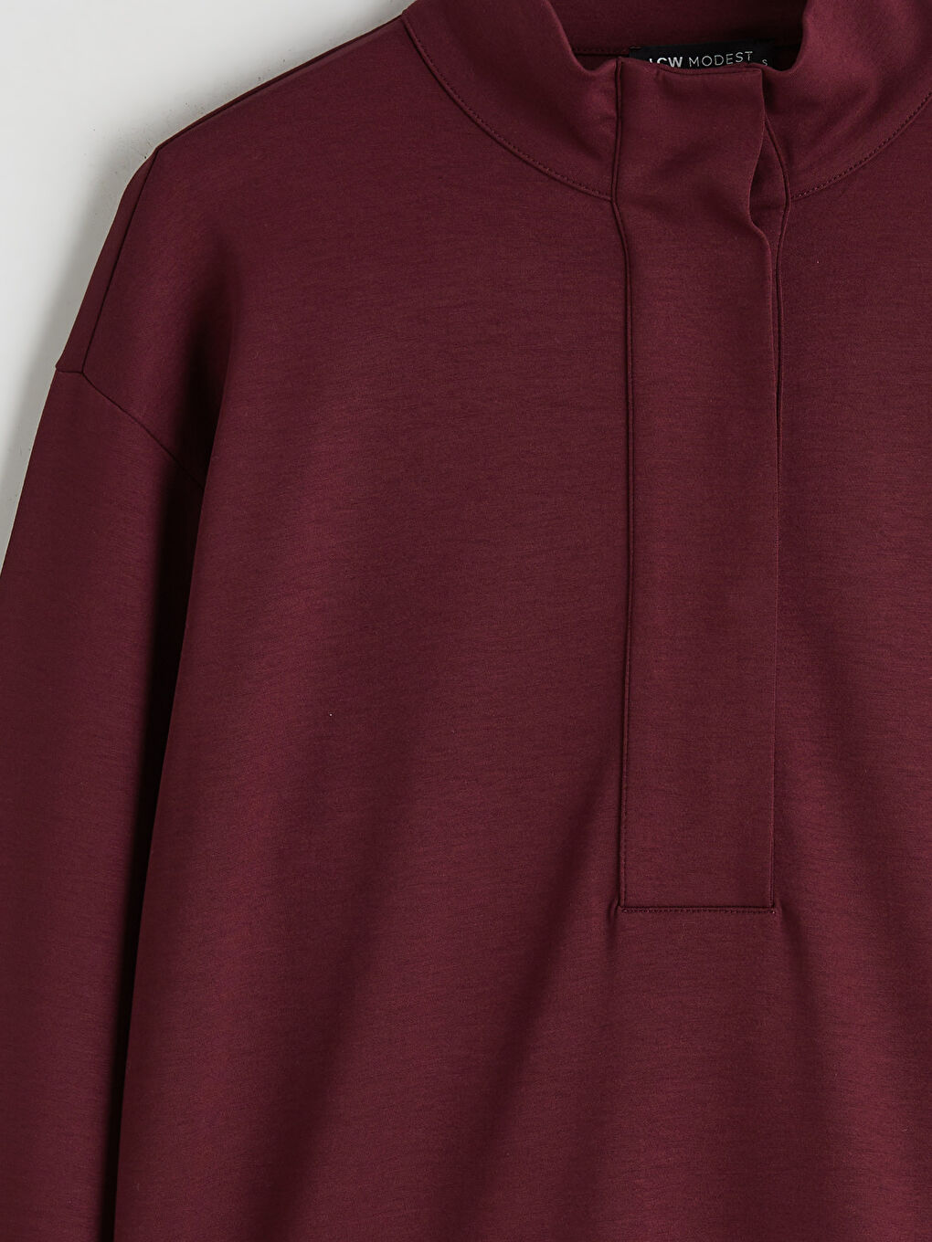 Bordo Dik Yaka Oversize Kadın Sweatshirt Tunik-5