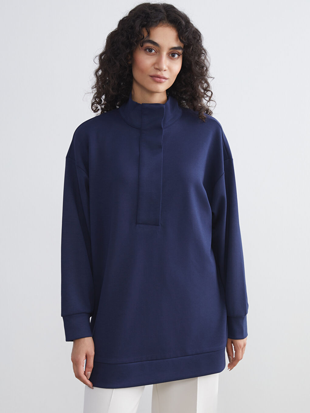 LCW Modest Funnel Neck Oversize Women's Sweatshirt Tunic -W5HJ82Z8-R43