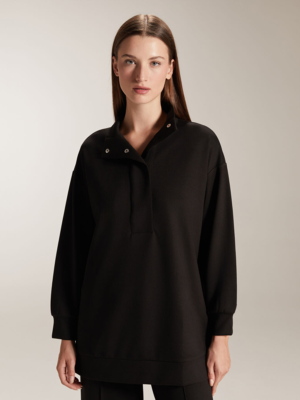 Funnel Neck Oversize Women's Sweatshirt Tunic