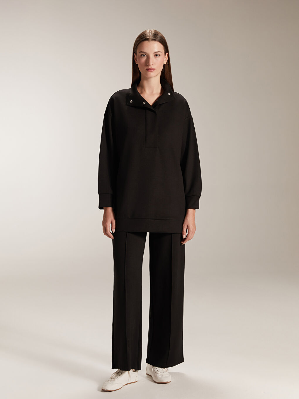 Funnel Neck Oversize Women's Sweatshirt Tunic-1