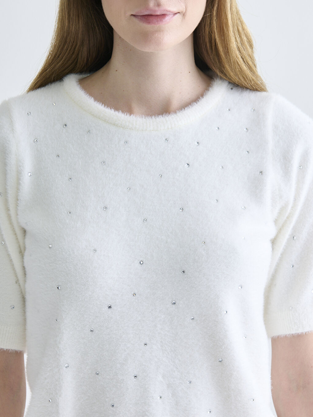 Crew Neck Rhinestone Embellished Women's Knit Sweater-2
