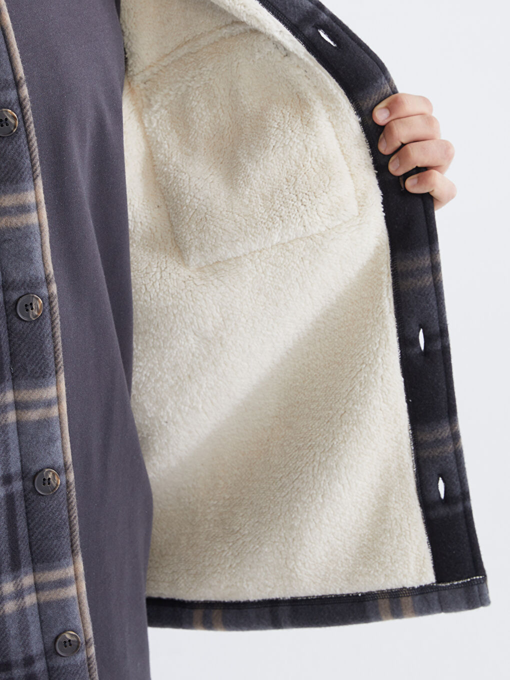 Siyah  Rahat Kalıp Ekose Erkek Pelüş Gömlek Ceket-3