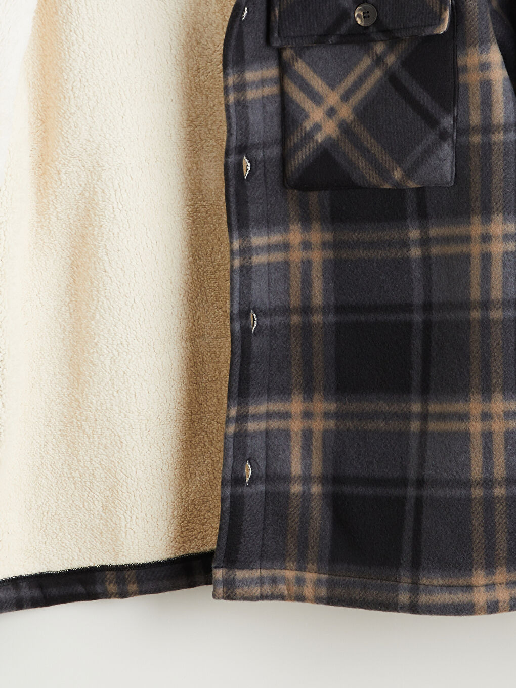 Siyah  Rahat Kalıp Ekose Erkek Pelüş Gömlek Ceket-6