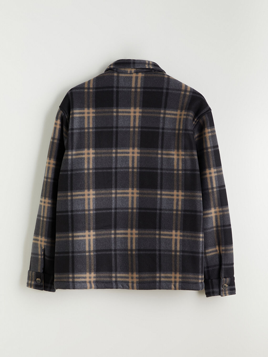 Siyah  Rahat Kalıp Ekose Erkek Pelüş Gömlek Ceket-7