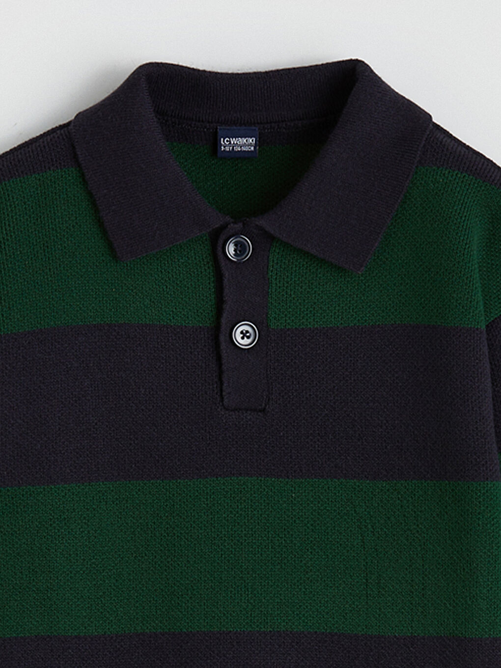 Yeşil Polo Yaka Çizgili Erkek Çocuk Triko Kazak-1