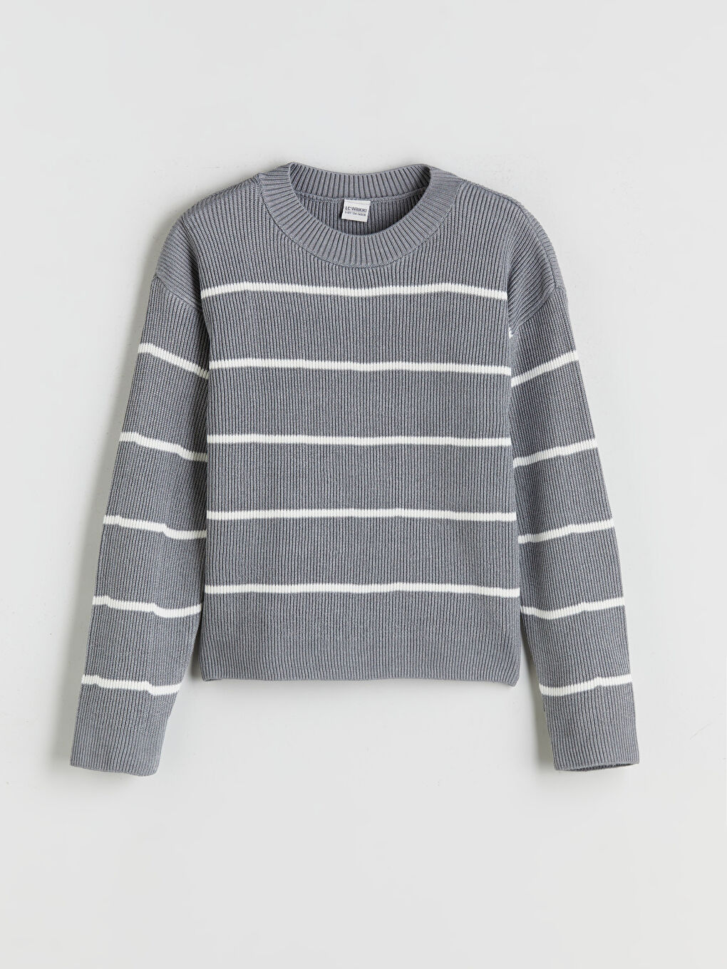 Gri Bisiklet Yaka Çizgili Kız Çocuk Triko Kazak-2