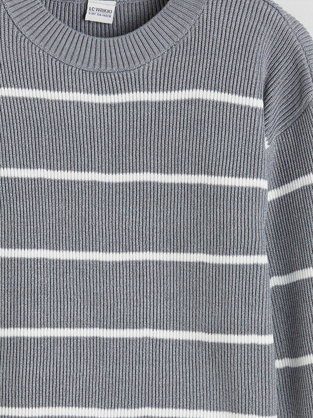 Gri Bisiklet Yaka Çizgili Kız Çocuk Triko Kazak-4