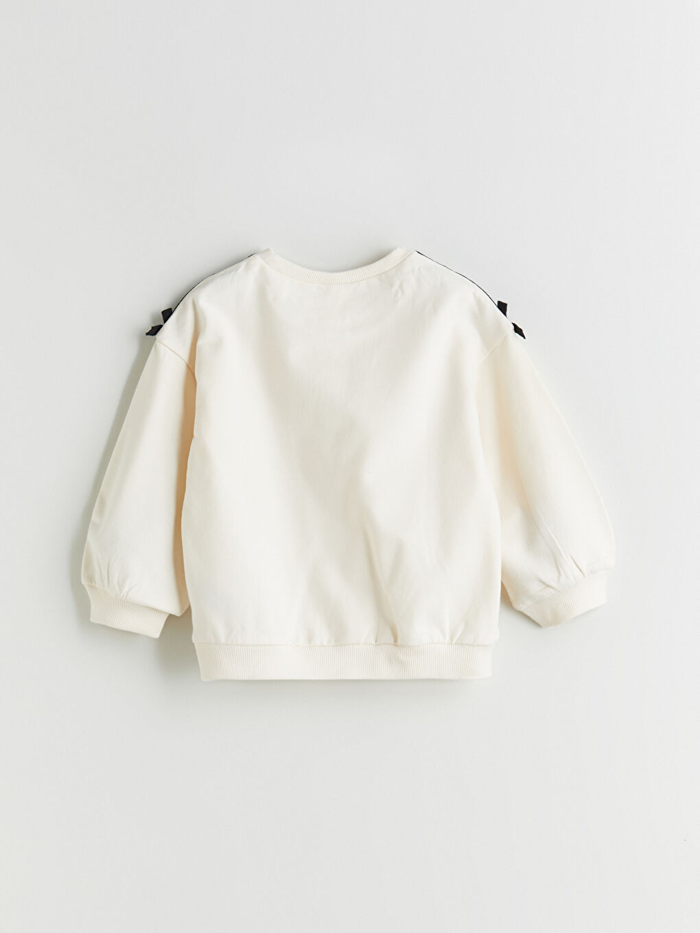 Bej Bisiklet Yaka Fiyonk Detaylı Kız Bebek Sweatshirt-1